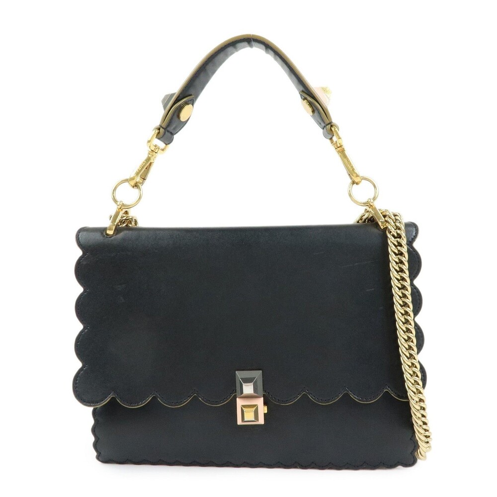 Fendi Kan I Leather Flap Bag Black